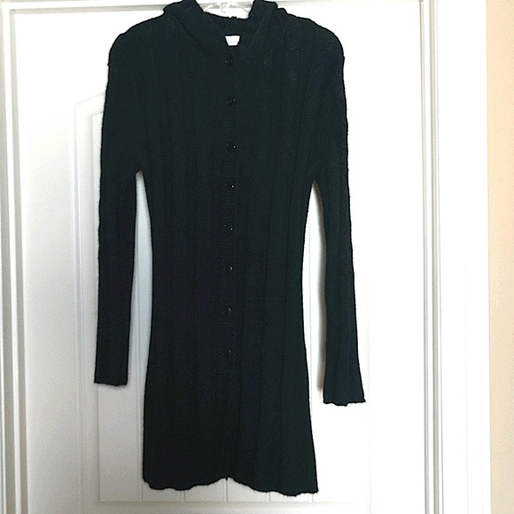 Charlotte Russe ribbed black long cardigan sweater with hood, size medium. - Picture 1 of 11
